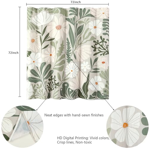 RoomTalks Cute Green Faux Linen Shower Curtain Extra Long 84 Inch - 210GSM Heavy Duty Modern Floral Matisse Spring Summer Aesthetic Botanical Shower Curtain Set with Hooks - color: Green, size: 72"W x 84"L (Pack of 1)