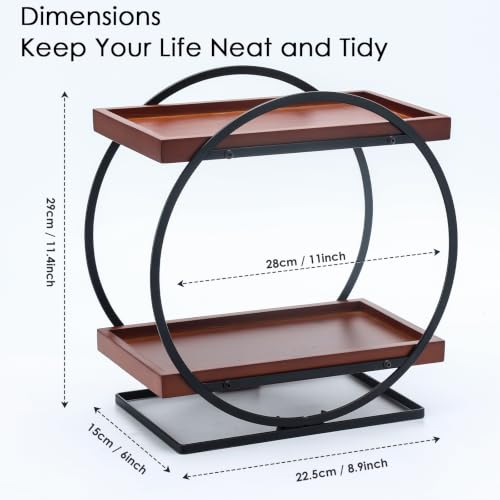 2-Tier Bathroom Counter Organizer, Wooden Perfume Organizer for Dresser, Bamboo Countertop Trays for Skincare Makeup Vanity Shelf, Organizers and Storage for Bathroom Kitchen, Black & Brown - color: Black and Wood