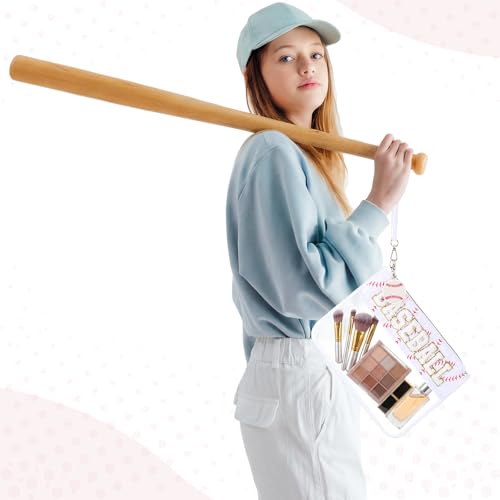 Kacctyen Baseball Gift Makeup Bag with Chenille Letter Patch Clear Cosmetic Pouch Waterproof PVC Organizer Purse Baseball Stuff Gifts Toiletry Storage Bag for Girls Women Mom Her Friends White - color: White, style: Baseball