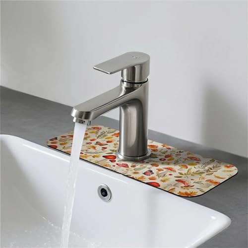 Faucet Fast Absorbent Pad - Mushrooms And Butterflies Drying Pad, Suitable For Kitchen, Bathroom, Island And Other Scenes - color: Mushrooms and butterflies