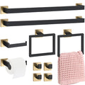 Gisafai 10 Pcs Black Gold Bathroom Hardware Accessories Set 23.6 Inch Bath Towel Bar Kit Stainless Steel Bathroom Hardware Set Towel Racks Ring Robe Hooks Paper Holder for Wall Mounted - color: Black Gold