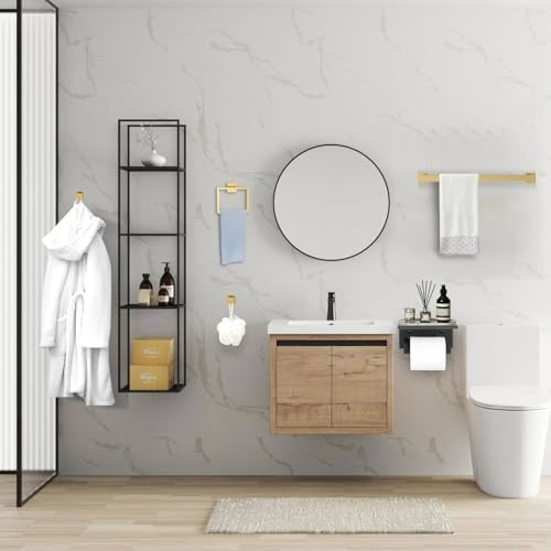 Brushed Gold Towel Bar Set 5 Pieces Bathroom Hardware Accessories Set,Upgraded Toilet Paper Holder with Shelf,Stainless Steel Towel Holder Set for Bathroom,Wall-Mounted 23.6 in - color: 5pcs-gold
