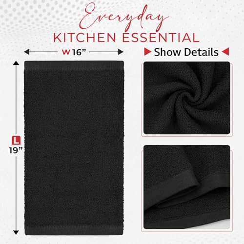 RIVERSIDE Bar Mop Towels Pack of 12, 16x19 Inches, 100% Ring Spun Cotton Terry Cloth Kitchen Towel, Highly Absorbent & Reusable Multipurpose Cleaning Rags for Bathroom, Hotel, Restaurant, Black - color: Black, size: Bar Mop (PK 12)