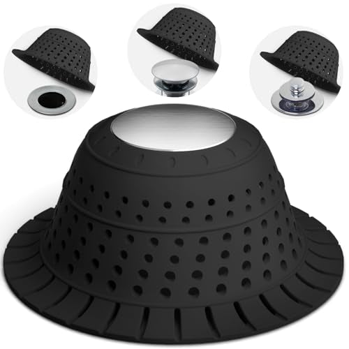 Shower Drain Hair Catcher - Bathtub Drain Cover Foldable Silicone，Shower Drain Protector for Pop-Up and Regular Drains of Shower,Tub, Bathroom, Sink, Silver-Black - color: Silver-black