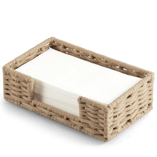 Napkin Holder for Bathroom, Woven Wicker Cotton Rope Guest Towel Holder Tray, Disposable Paper Hand Towel Holder for Bathroom Accessories, Dinner Napkin Holder for Kitchen Table Party - color: Light Khaki, size: 9.45"L x 5.43"W x 2.91"H