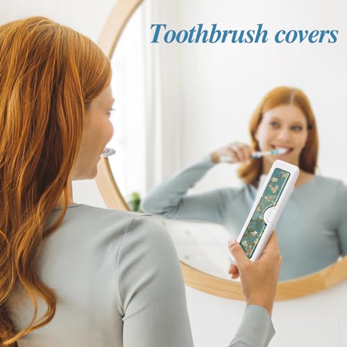 Toothbrush Travel Case - Colorful Pattern, Holder and Covers for Toothbrushes, Includes Tongue Scraper Case - color: Green Tree, size: Small