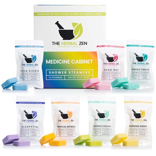 The Herbal Zen Shower Steamers Aromatherapy Tablets 14 Pack - 7 Pure Essential Oil Blends for Daily Relaxation and Wellness - Shower Bombs Gift Set for Women and Men - style: Variety Gift Box
