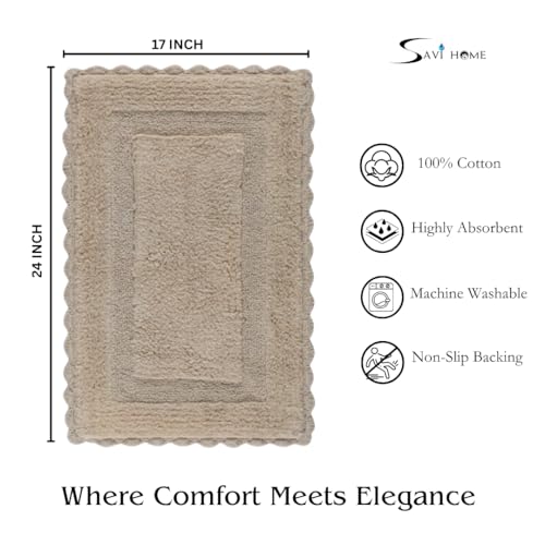 Savi Home Cotton Crochet Bathmat with Antiskid 17x24 Natural Sand, 100% Pure Cotton, Super Soft Linen, Plush & Absorbent, Hand Tufted Heavy Weight Construction, Full Reversible Step Out Rugs - color: Natural Sand, size: 1'5" x 2' (Rectangular)