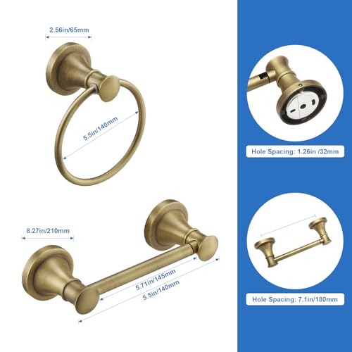 RUMOSE Toilet Paper Holder and Hand Towel Ring Antique Brass Wall Mount Bathroom Hardware Accessories 2 PCS Set Flexible Pivoting Toilet Tissue Roll Holder and Towel Hanger, Stainless Steel - color: Antique Brass