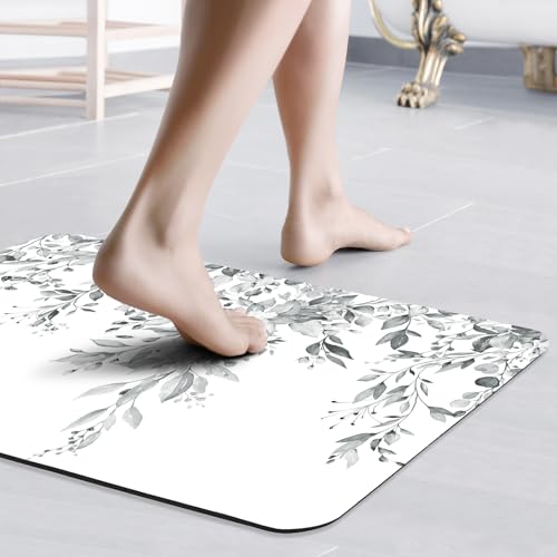 Gibelle Eucalyptus Leaves Bath Mat Rug Set 2 Piece, Super Absorbent Quick Dry Bathroom Rug Set, Non Slip Rubber Backed Bathroom Floor Mat for Tub Shower Sink (17"x24"+17"x24", Grey) - color: A005, size: 17" x 24" (2pcs)