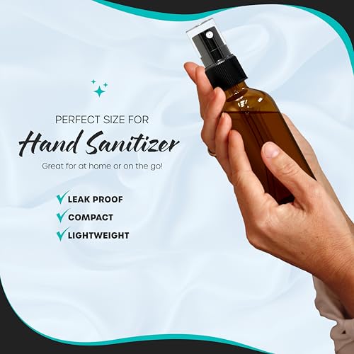 Nevlers Amber Glass Spray Bottles 4 Oz 24 Pack Travel Glass Bottle Sprayer | Small Spray Bottle 4 Oz Set with Shrink Wrap, Funnel, Labels, Brush & Marker | Spritzer Bottles for Hair, Face & More
