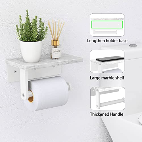 Gypie Toilet Paper Holder with Natural Marble Shelf, 304 Stainless Steel Screw Wall Mounted, Tissue Roll Paper Holder Dispenser for Bathroom Washroom White - color: White
