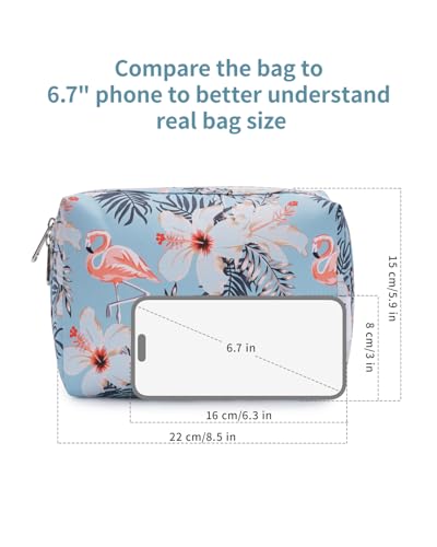 Narwey Cute Makeup Bag Travel Cosmetic Bag Organizer Toiletry Bag Make Up Bags with Compartments for Women Girls (Large, Aqua Flamingo) - color: BA-Aqua Flamingo, style: Large