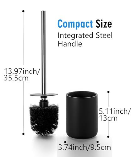 Ceramic Toilet Brush & Holder Set - Freestanding Deep-Cleaning Toilet Bowl Cleaner Brush, Stainless Steel Handle, Small & Sturdy for Storage, Easy to Clean, Non-Scratching - color: Matt Black