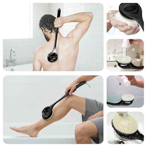 Back Scrubber for Shower, 20.4” Long Handle Shower Back Brush with Removable Soft Bristle Head, Non-Slip Bath Brush for Body, Deep Exfoliating Back Washer for Men & Women