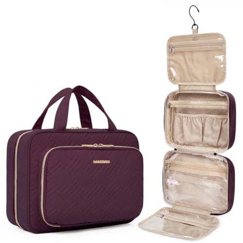 BAGSMART Toiletry Bag Hanging Travel Makeup Organizer with TSA Approved Transparent Cosmetic Bag Makeup Bag for Full Sized Toiletries（Cherry Red - color: Cherry Red, size: Large