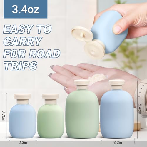 3.4oz Travel Bottle with Flip Cap, Leak Proof Squeeze Bottles, Refillable Plastic Travel Containers for Creams, Lotion, Foundation, Shampoo, Conditioner - color: Blue, size: 3.4oz