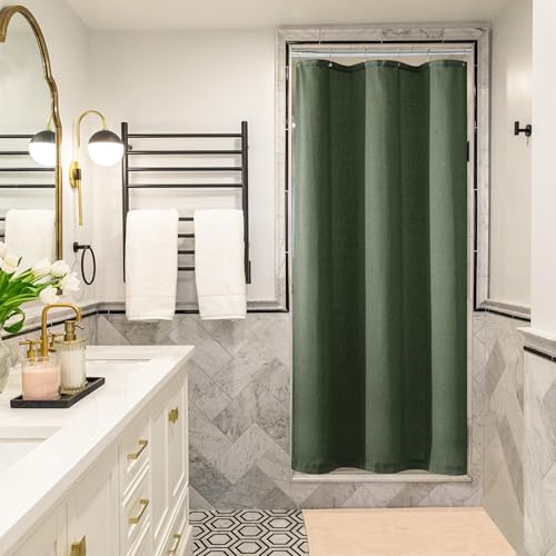 Olive Green Shower Curtain for Bathroom Water Repellent 36x72 Inch | Linen, Small Stall Bath Shower Curtains, Green, Boho, Cloth Fabric, Half Narrow RV Drapes, for Bathtub, 36 x 72 Inches - color: Olive Green, size: 36"W x 72"L (Pack of 1)
