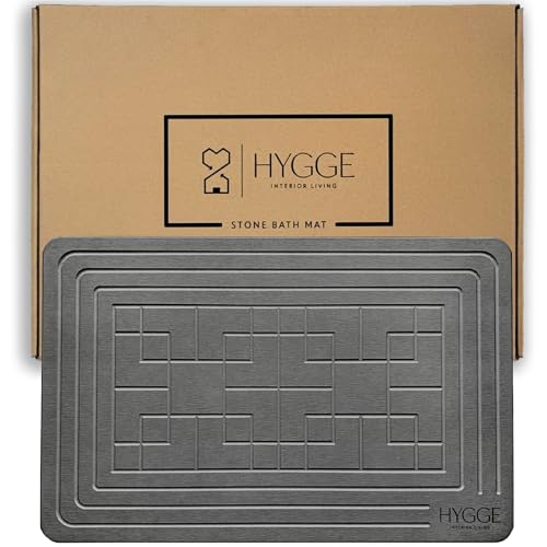 Diatomaceous Earth Stone Bath Mat - Ash Tile | Modern Fast Dry Bathroom Floor Shower Mat, Quick Drying Premium Luxury Diatomite Spa Stone Gift, Non-Slip Base, 23.6” x 15.4” - color: Ash Tile
