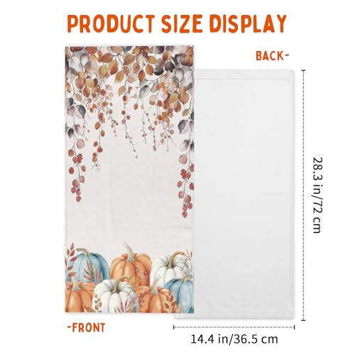 Fall Hand Towels for Bathroom 14.4 x 28.3 Inch Orange Blue Pumpkin Bath Towel Set of 2 Autumn Leaf Hand Towel Thanksgiving Kitchen Towels for Bathroom Hotel Gym Spa Decor - color: Fall Blue