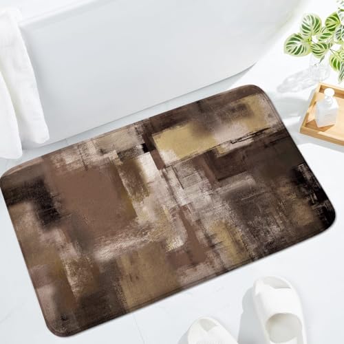 Tan Brown Abstract Bath Rug, Modern Art Rustic Grey Rust Painting Bath Mat Sets for Bathroom, Soft Non Slip Floor Rugs 17X29 Inch - color: Tan Brown