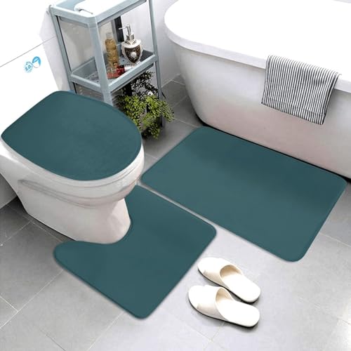 Bathroom Rugs Set 3 Piece Minimalist Green Modern Bath Rug Mat Set, Non Slip Absorbent Bathroom Decor Mat, Toilet Lid Cover & U Shaped Contour Rug - color: Green Modern, size: 1'8" x 2'6" (Rectangular)