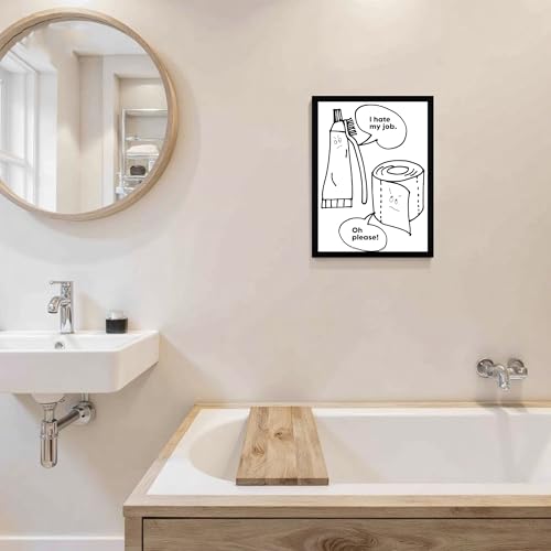 Urmoya Black and White Funny Toiletries Bathroom Wall Art, Modern Minimalistic Bathroom Sign Wall Decor with Humorous Canvas Print, Cute Art Prints Ready to Hang 12x16 Inch Wood Framed - color: Toiletries, size: 16"L x 12"W