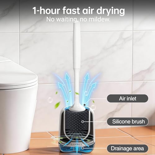 Lefree 2 Pack Silicone Toilet Brush Set with Ventilated Holder, Floor Standing & Wall Mounted Toilet Scrubber - color: Gray, size: 2 Pack