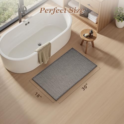 AMOAMI Unique Woven Bath Mat, Super Absorbent Non Slip Bath Mats for Bathroom Floor Textured Bathroom Mat Quick Dry Washable Boho Thin Bathroom Rugs for Beside Tub, 18" x 30", Grey - color: Grey, size: 18" x 30"