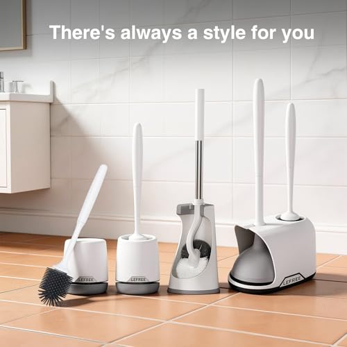 Lefree, 2 in 1 Toilet Brush and Plunger Set with Silicone Bristles, Plastic Material, Includes Holder, White/Black, for Deep Cleaning - color: A-white, size: 2 Pack
