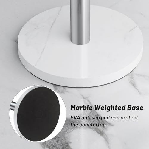 VEHHE Marble Paper Towel Holder for Kitchen Countertop, Standing Paper Towel Stand with Weighted Base & EVA Non-Slip Pad, for Bathroom or Kitchen (Silver) - color: Marble Base | Silver