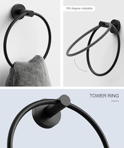 Matte Black Bathroom Hardware Accessories Set 5 Pcs SUS304 Stainless Steel Towel Rack and Toilet Paper Holder Set 26 Inch Towel Bar Set Wall Mounted by HOMEMYSTIQUE - color: Matte Black, size: 5 Pieces