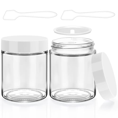 Accmor 8 oz Glass Jars with White Lids, 2 Pack Empty Glass Jars Makeup Sample Container with Inner Liners, Leakproof Round Airtight Cosmetic Travel Containers for Lotions, Creams, Candle Making - color: White, size: 8 Ounce