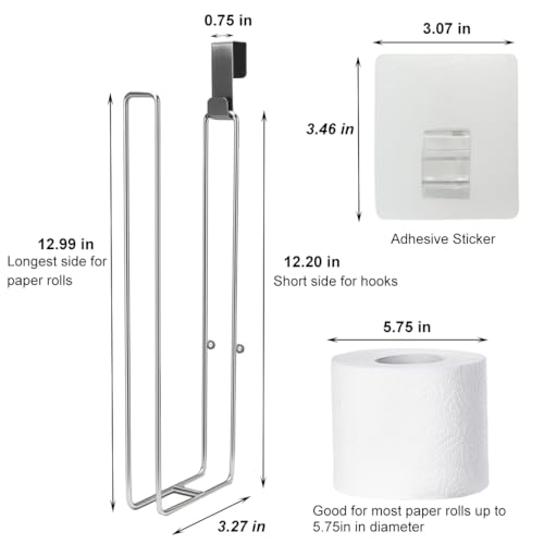 Toilet Paper Holder with Storage Extra 6 Roll Tissue, Over The Tank Toilet Paper Roll Holder Wall Mount, Brushed Nickel and Chrome Tissue Holder for Bathroom, RV Toilet Paper Holder with Shelf, 2Pcs - color: Silver, 2pcs, 12.99in