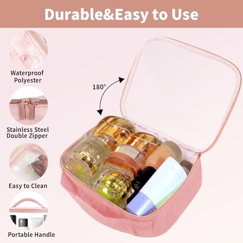 Travel Toiletry Bag,2 Pack Clear Makeup Bags with Handles,180°Opening Clear Cosmetic Bags for Traveling Women,Men,Travel Essentials,Pink - color: Pink, size: 2 Pack, Large