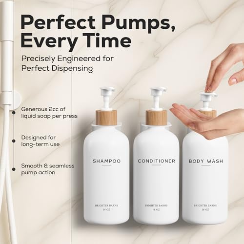 White Shampoo and Conditioner Dispenser Set Wall Mounted by Brighter Barns - Shower Dispenser 3 Chamber No Drill - Refillable Shampoo and Conditioner Bottles for Shower Wall in Airbnb, Hotel (White) - color: Boho (White)