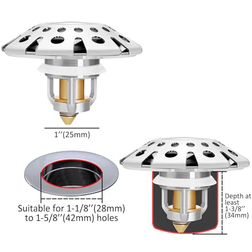 AzWzz Bathroom Sink Stopper,Sink Hair Catcher,Bathroom Sink Drain Strainer Pop Up Drain Cover Plug,Universal for 1.1 to 1.65in Sink Drain Hole - color: Chrome Silver, style: Bathroom Sink Stopper with Hair Catcher