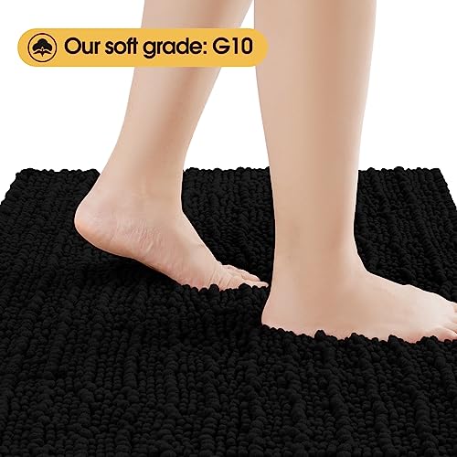 ACCUMTEK Upgrade Luxury Black Bathroom Rug Mat 59"x20", Ultra Soft Thick Absorbent Bath Mats, Non Slip Chenille Toilet Mat for Bathroom, Bedroom, Kitchen, Shower, Tub - color: Black, size: 59" x 20"