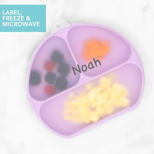 Bumkins Toddler and Baby Suction Plate, Silicone Divided Grip Dish and Lid, Babies and Kids, Baby Led Weaning, Children Feeding Supplies, Non Skid Bottom, Platinum Silicone, Ages 6 Mos Up, Lavender - color: D5 Lavender-GD Lid
