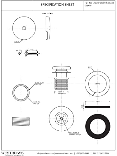 Westbrass A931K-62 Universal 1-3/8" Fine Thread Tip-Toe Bathtub Drain Plug Trim Set with One-Hole Overflow Faceplate and 1-1/2" Adapter Bushing, Matte Black - color: Brass