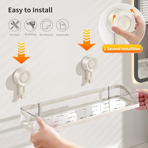 Shower Caddy Suction Cup, Removable Bathroom Organizer Shelf for Shower Storage, No Drilling Clear Square Shower Shelves, Large Capacity & Reusable, Home & Kitchen (White-40cm) - color: White-40cm