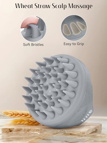 HEETA Hair Brush, Hair Growth Scalp Massager with Soft Silicone Bristles to Remove Dandruff, Relieve Itching & Relax Scalp, Shampoo Brush for Wet Dry Hair Care, Beige & Grey, 2 Count - color: Beige & Grey