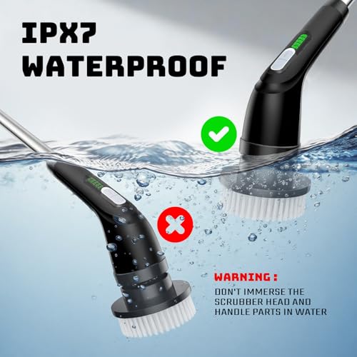 Electric Spin Cleaning Brush, Comes with 7 Reusable Brush Attachments & Adjustable Extension Handle