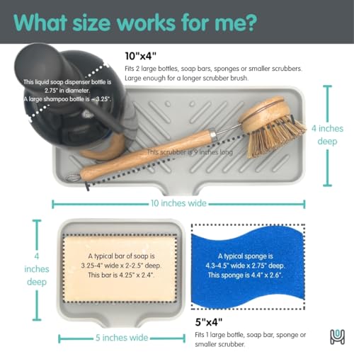 Silicone Soap Dish Tray and Sponge Holder with Drain Chute and Feet | 3-Way Sloped Design | Bathroom and Kitchen Sink Organizer Caddy (Sand Dollar, 10"x4", 7.8 Ounces) - color: Sand Dollar, size: 10"x4"