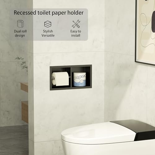 Neodrain Matte Black Dual Roll Recessed Toilet Paper Holder,for Standard/Mega Roll - color: Matte Black