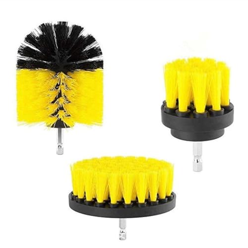 3-Pack Home Cleaning Drill Brush Set for Flooring, Tile, Grout, Kitchen & Bathroom Also Used for Car Detailing Tire, Engine Cleaning Brush Set Durable (Yellow)