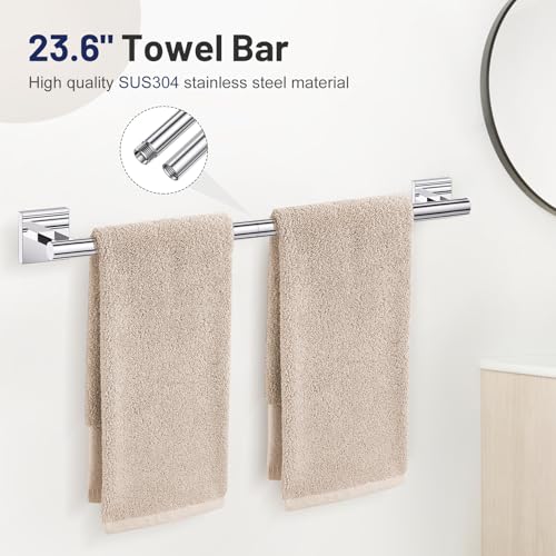 5 Pieces Bathroom Hardware Set Polished Chrome Towel Bar Set Includes 23.6” Towel Bar, Towel Ring Holder, Toilet Paper Holder and Two Towel Hooks, Bathroom Accessories Set SUS304 Wall Mounted - color: Polished Chrome, size: 5 Pieces - Standard