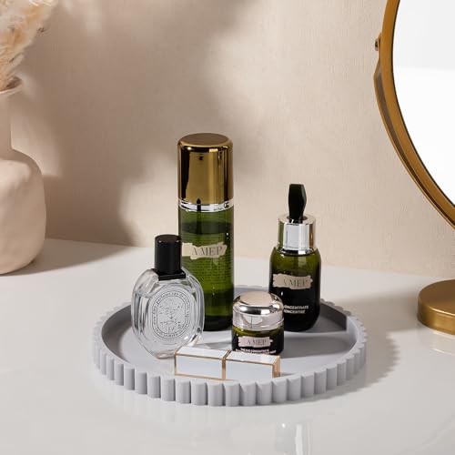 Round Bathroom Tray Silicone Kitchen Counter Decor Vanity Organizer Decorative Coffee Table Tray for Perfume, Candle, Soap Dish, 9 Inch, Light Gray - color: Light Gray, size: 9"