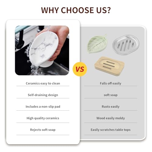 Agyiuns Soap Dish, Marble Soap Holder Self Draining Leaf Shape Soap Dishes,Ceramic soap Holder for Shower，Bathroom Sink, Kitchen (1, Marble) - color: Small Size-marble