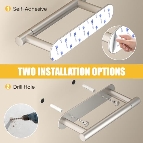 BESy Adhesive or Screw Toilet Paper Holder Wall Mount Rustproof Modern Roll Holder Flexible Pivoting Adjustable Tissue Handle with Self Adhesive or Mounted with Screws Stainless Steel Brushed Nickel - color: Brushed Nickel